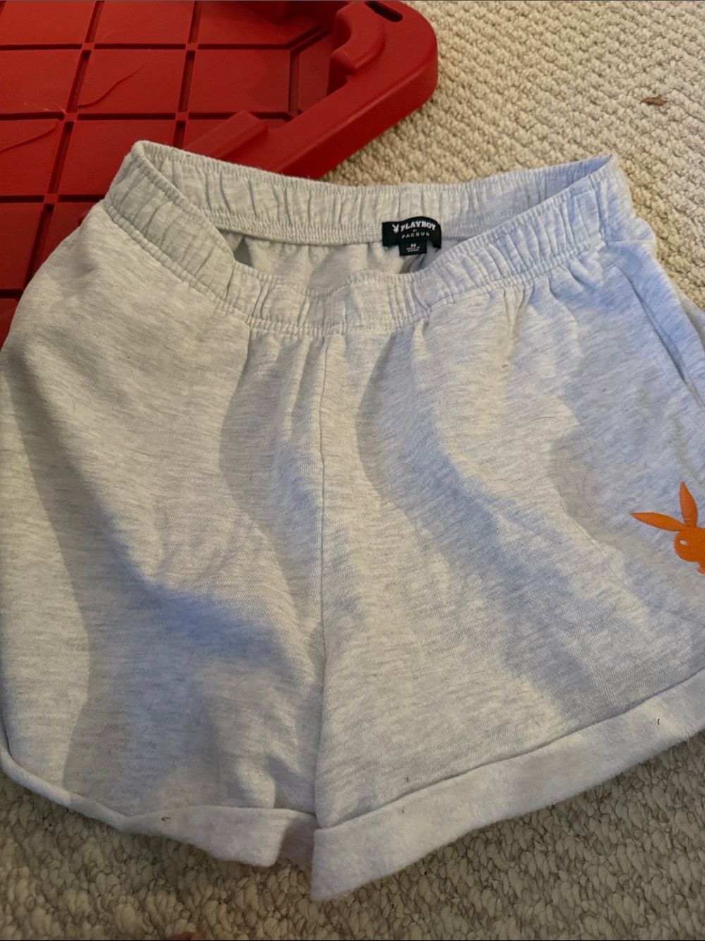 PLAYBOY Light Gray Athletic Shorts with Orange Bunny